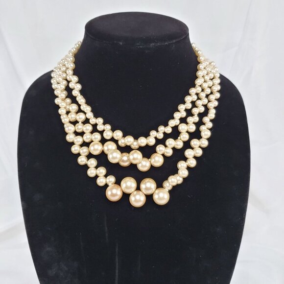 VTG Lia Sophia Necklace Rosedust Multi-Strand Champagne Faux Pearl Necklace - Picture 4 of 10